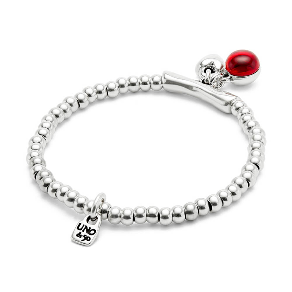 UNOde50 Sterling Silver - Plated Red Murano Glass Beaded Bracelet - MococoUNOde50PUL2533ROJMTL0MBracelets