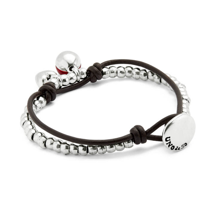 UNOde50 Sterling Silver - Plated Red Murano Glass Beaded Leather Bracelet - MococoUNOde50PUL2527ROJMTL0MBracelets