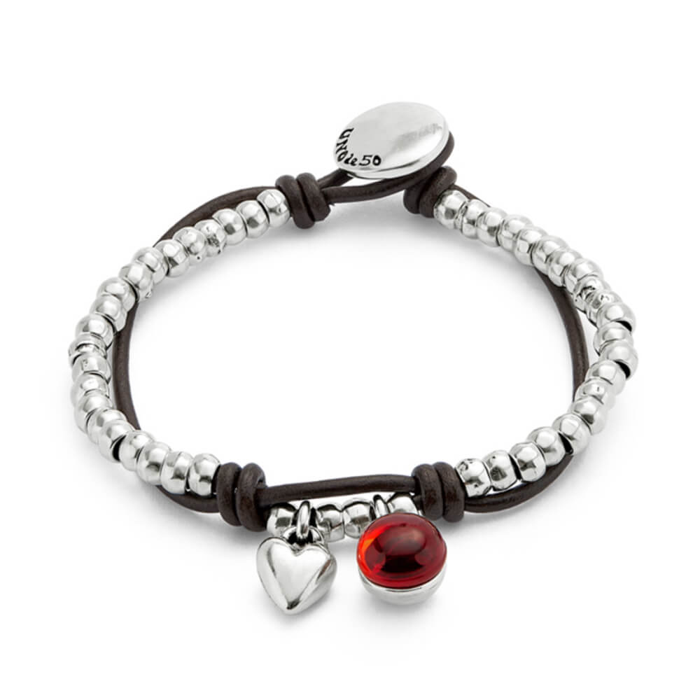 UNOde50 Sterling Silver - Plated Red Murano Glass Beaded Leather Bracelet - MococoUNOde50PUL2527ROJMTL0MBracelets