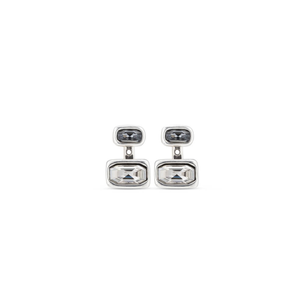 UNOde50 Sterling Silver - Plated Small Gray Crystal and Large White Crystal Multiposition Earrings - MococoUNOde50Earrings
