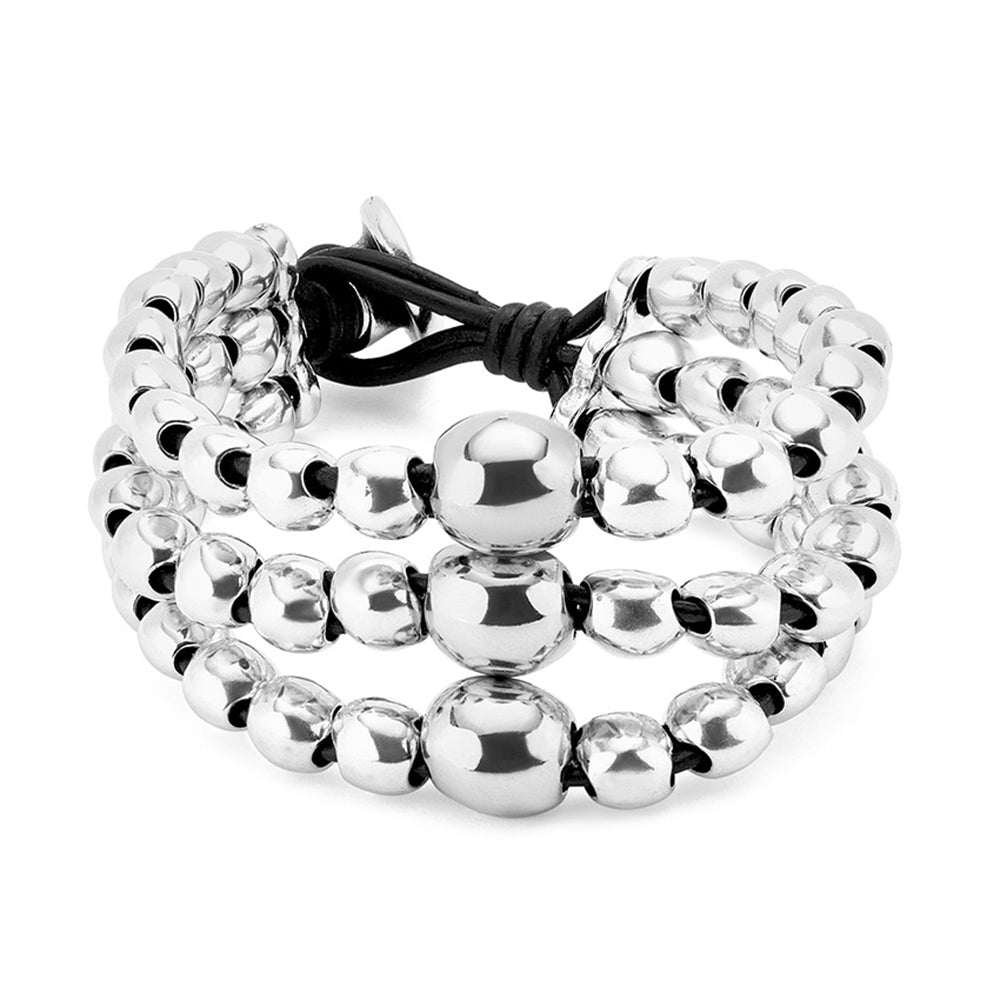 Unode50 Sterling Silver - Plated Three Strand Beaded Leather Bracelet - MococoUNOde50PUL2550MTL0000MBracelets