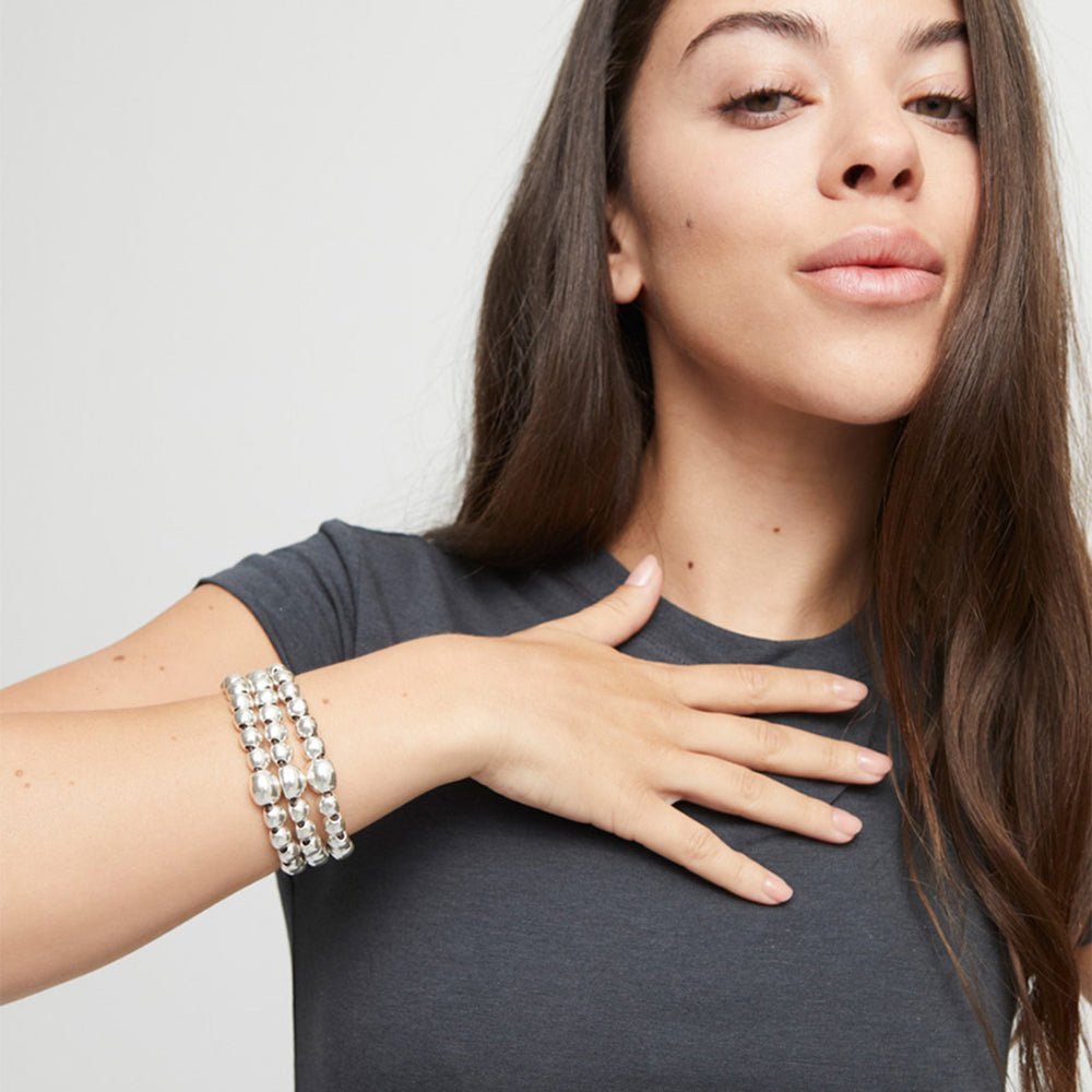 Unode50 Sterling Silver - Plated Three Strand Beaded Leather Bracelet - MococoUNOde50PUL2550MTL0000MBracelets