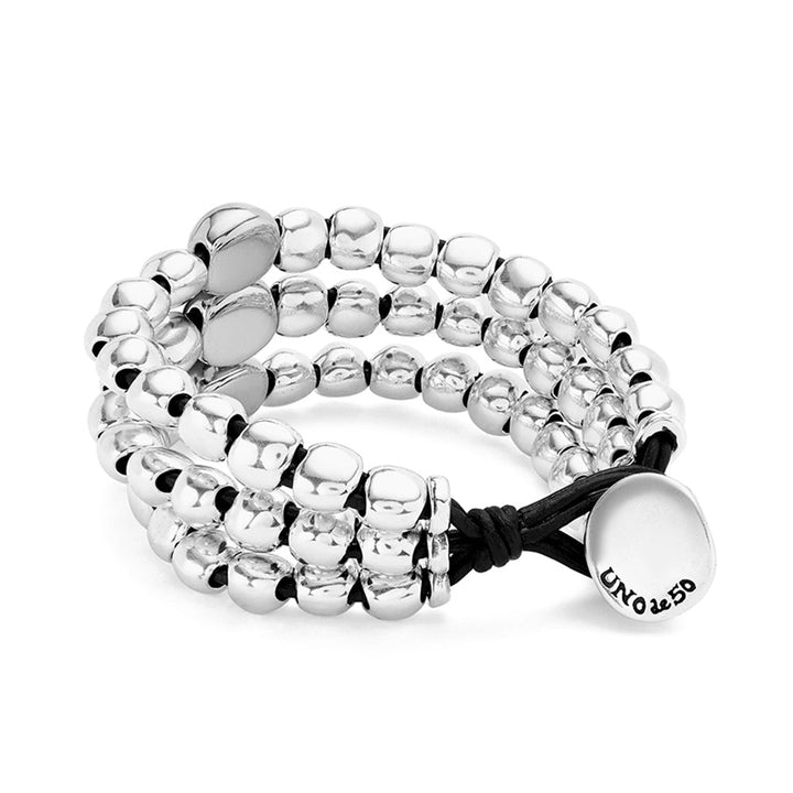 Unode50 Sterling Silver - Plated Three Strand Beaded Leather Bracelet - MococoUNOde50PUL2550MTL0000MBracelets