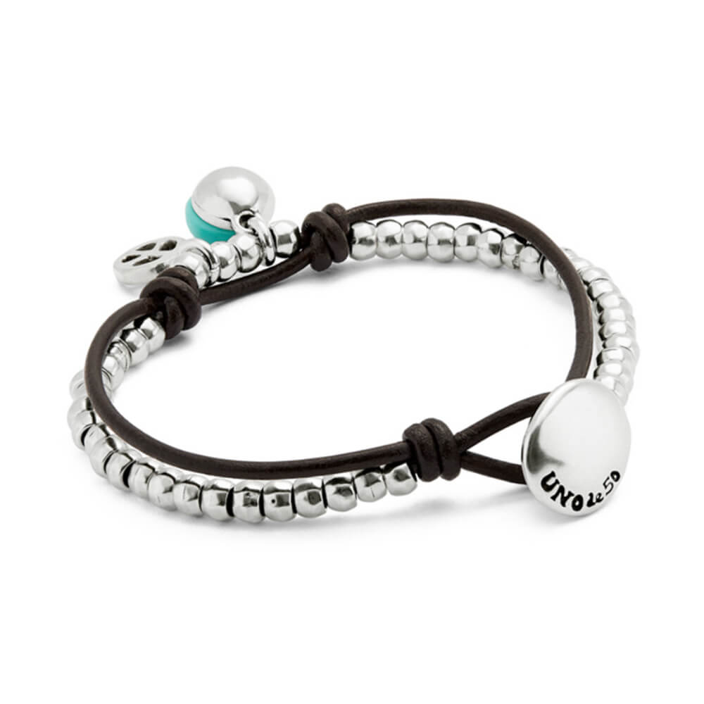 UNOde50 Sterling Silver - Plated Turquoise Murano Glass Beaded Leather Bracelet - MococoUNOde50PUL2530TURMTL0MBracelets