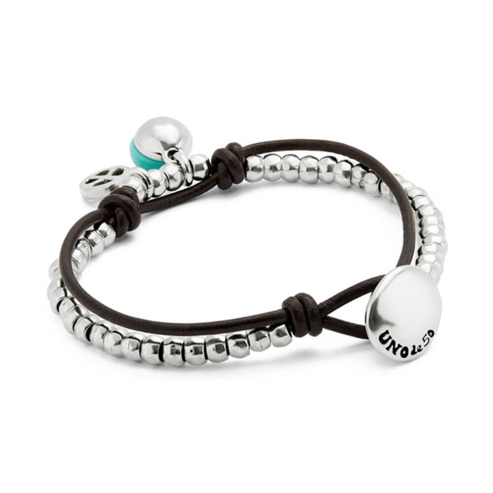 UNOde50 Sterling Silver - Plated Turquoise Murano Glass Beaded Leather Bracelet - MococoUNOde50PUL2530TURMTL0MBracelets