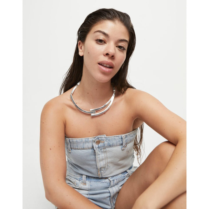 Unode50 Sterling Silver Sculpted Choker Necklace - MococoUNOde50COL1976Necklaces