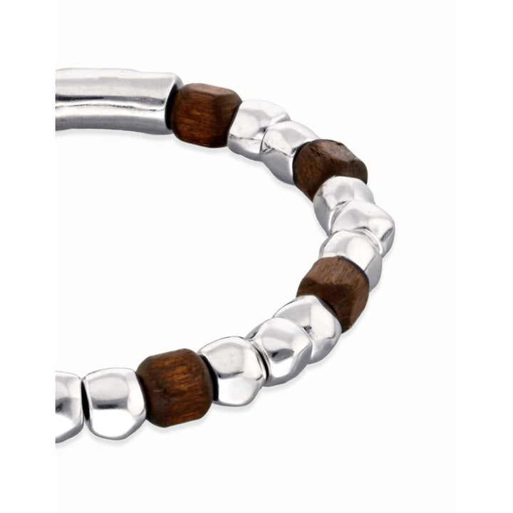 Unode50 Sterling Silver Stretch Silver and Wooden Beads Bracelet - MococoUNOde50PUL2586MARMTL0LBracelets