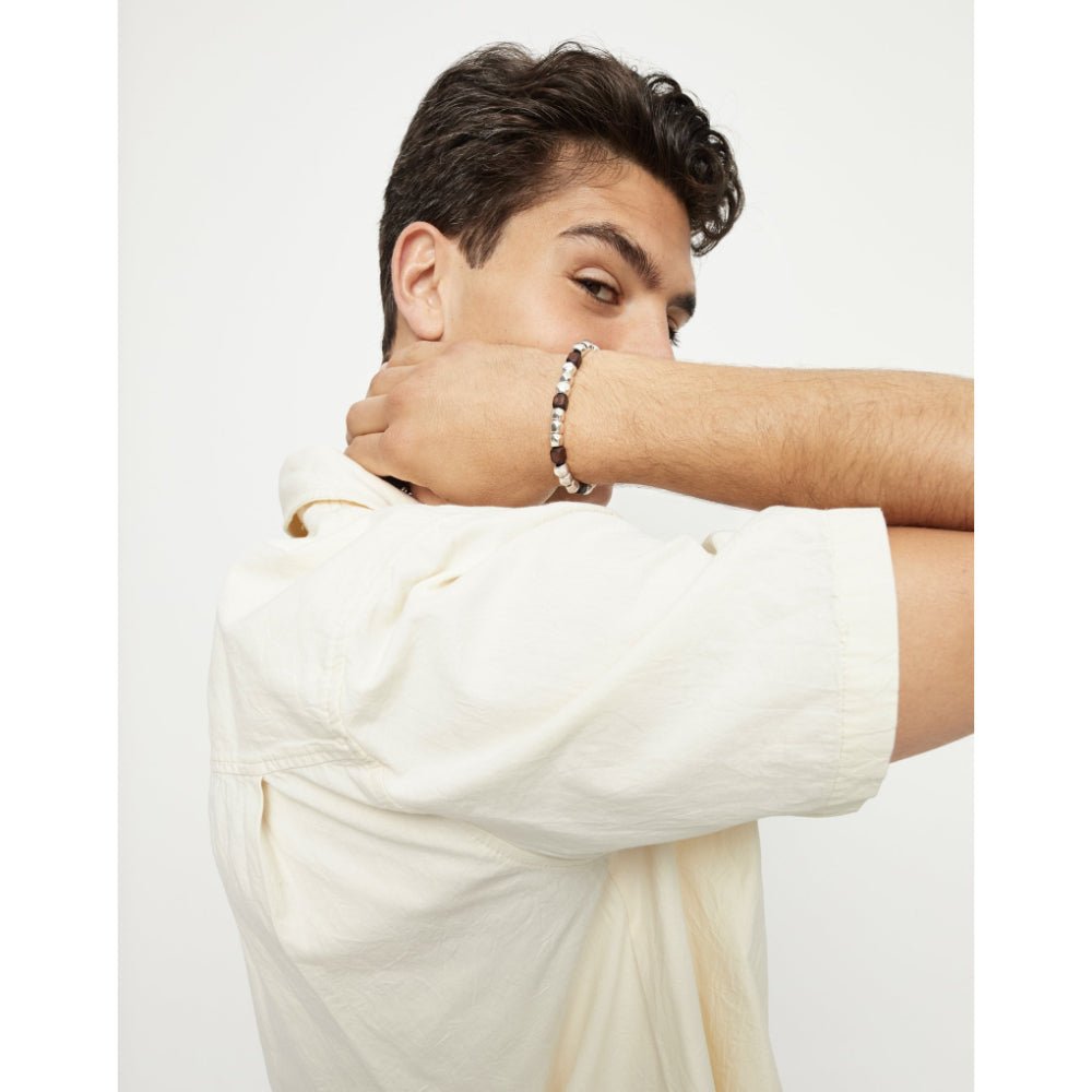 Unode50 Sterling Silver Stretch Silver and Wooden Beads Bracelet - MococoUNOde50PUL2586-LBracelet