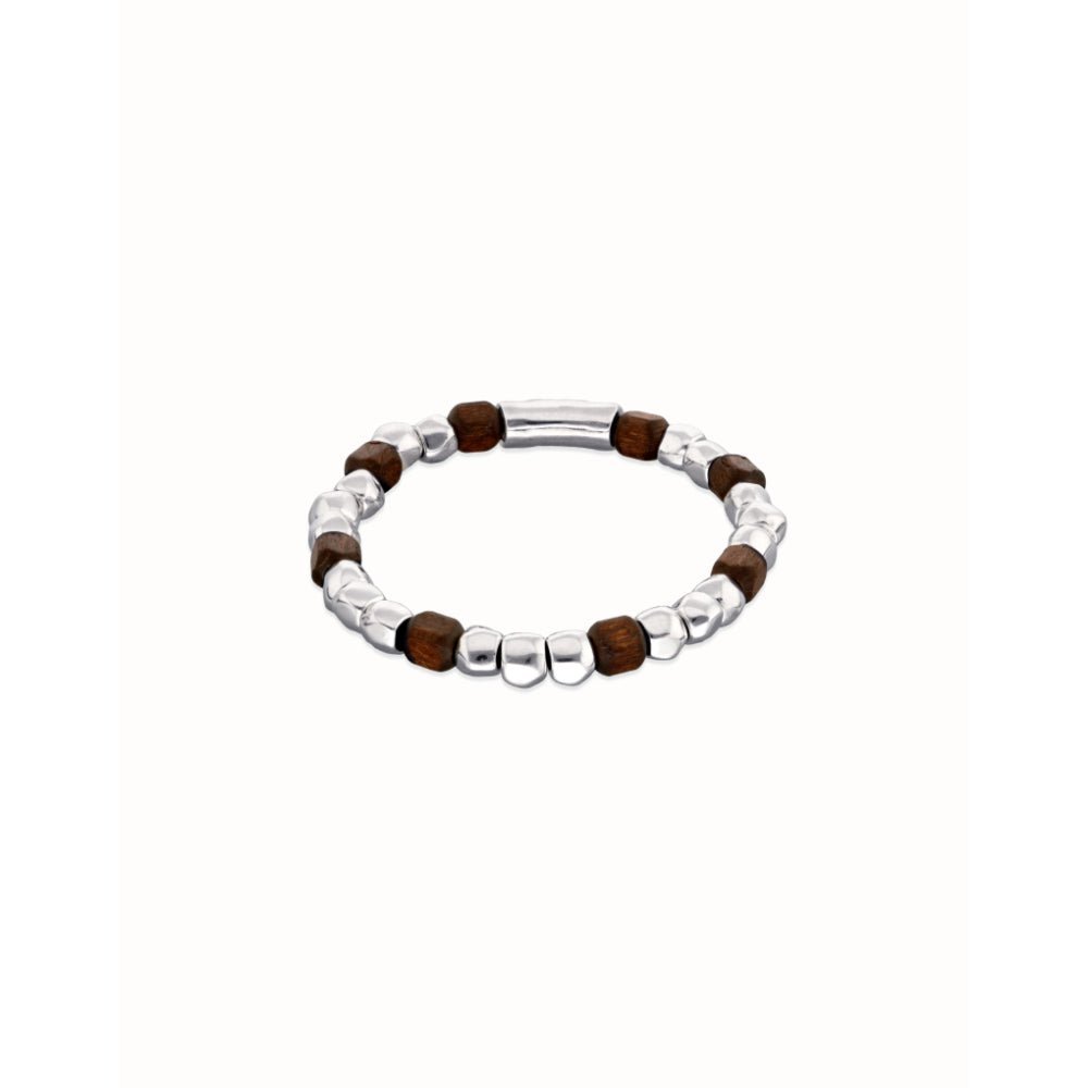 Unode50 Sterling Silver Stretch Silver and Wooden Beads Bracelet - MococoUNOde50PUL2586MARMTL0LBracelets