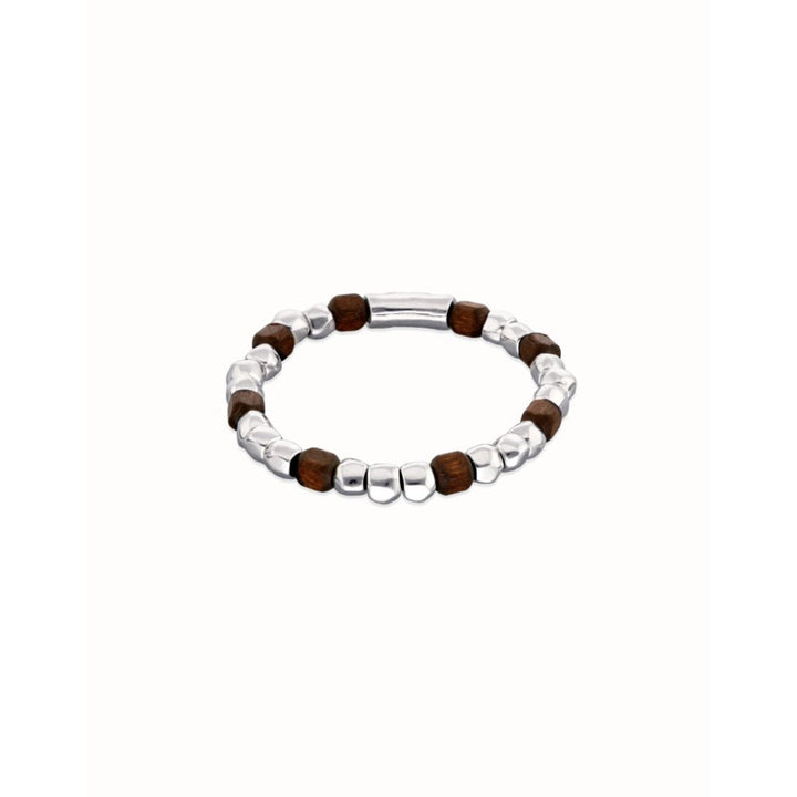 Unode50 Sterling Silver Stretch Silver and Wooden Beads Bracelet - MococoUNOde50PUL2586MARMTL0LBracelets