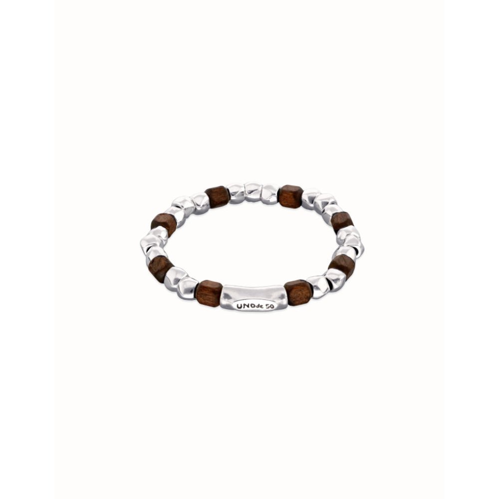 Unode50 Sterling Silver Stretch Silver and Wooden Beads Bracelet - MococoUNOde50PUL2586MARMTL0LBracelets