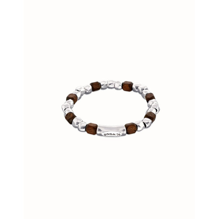 Unode50 Sterling Silver Stretch Silver and Wooden Beads Bracelet - MococoUNOde50PUL2586MARMTL0LBracelets