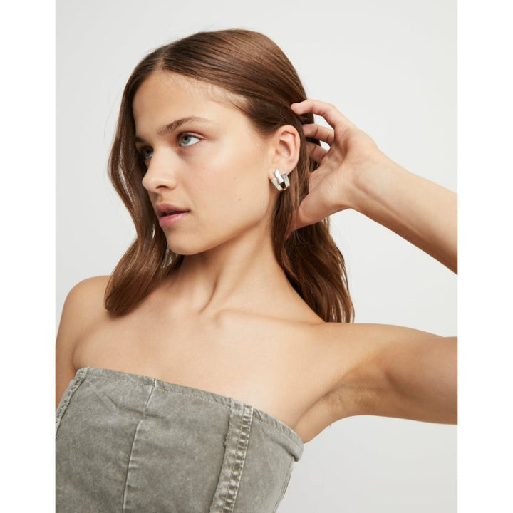 Unode50 Sterling Silver Triple - Curve Stud Earrings - MococoUNOde50PEN0979MTL0000UEarrings