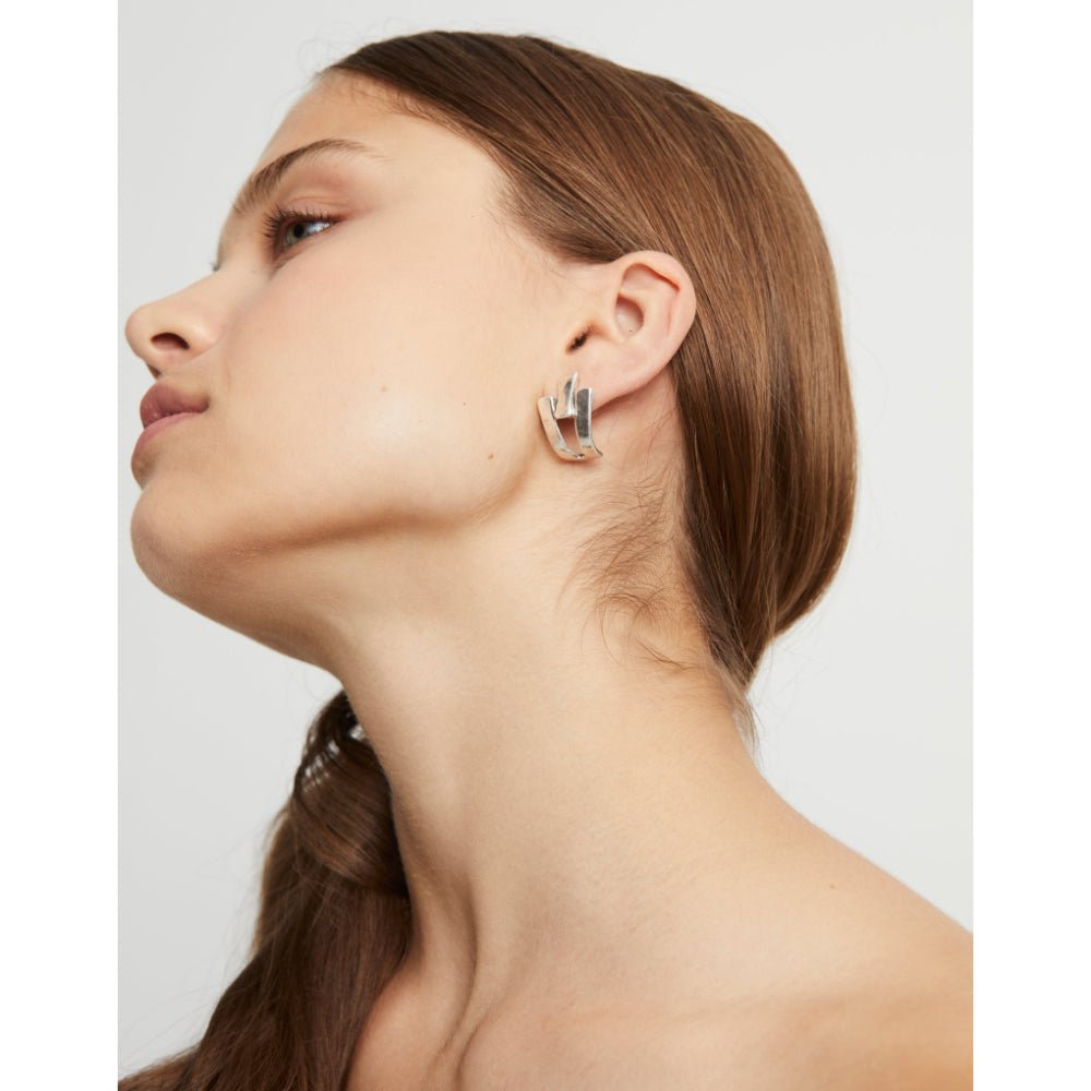 Unode50 Sterling Silver Triple - Curve Stud Earrings - MococoUNOde50PEN0979Earrings