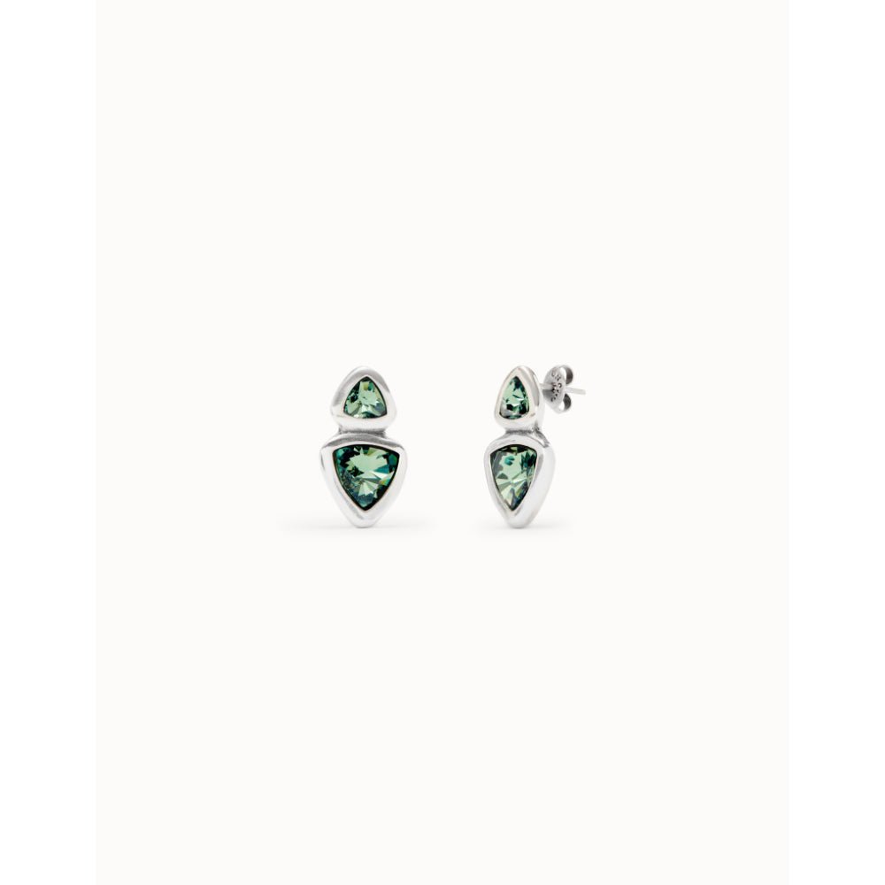 Unode50 Sterling Silver Two Green Crystals Drop Earring - MococoUNOde50PEN0982VRDMTL0UEarrings