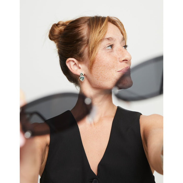 Unode50 Sterling Silver Two Green Crystals Drop Earring - MococoUNOde50PEN0982Earrings