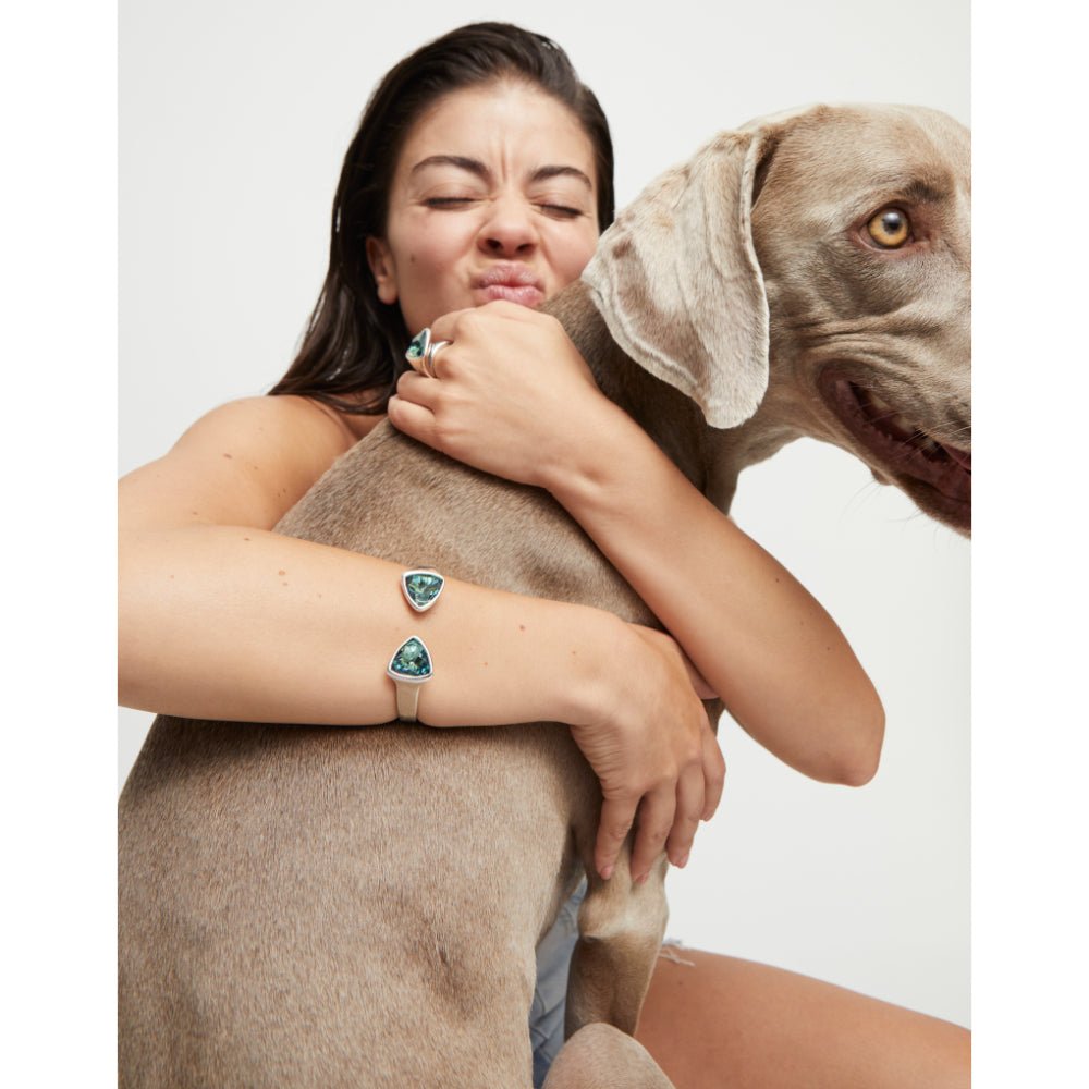 Unode50 Sterling Silver Two Multicolored Crystals Bangle Bracelet - MococoUNOde50PUL2511-MBracelet