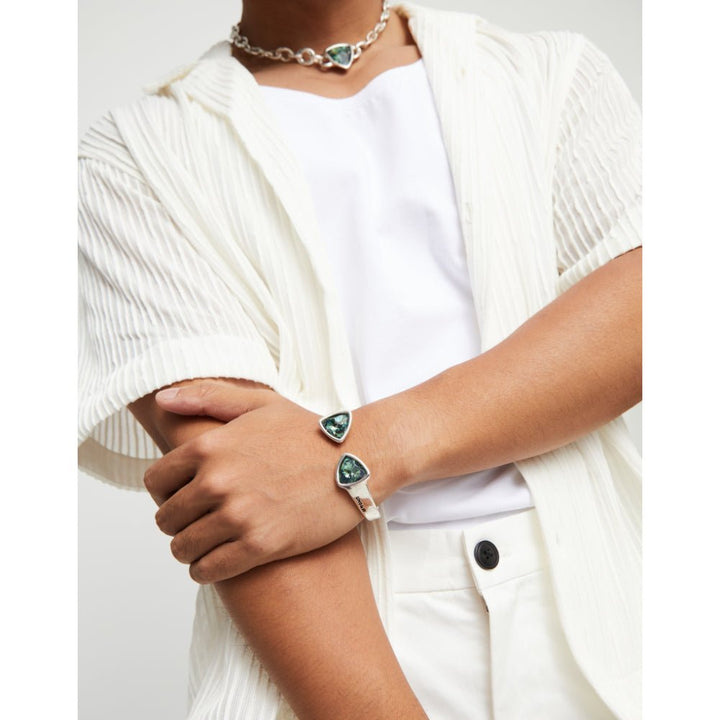 Unode50 Sterling Silver Two Multicolored Crystals Bangle Bracelet - MococoUNOde50PUL2511VRDMTL0MBracelets