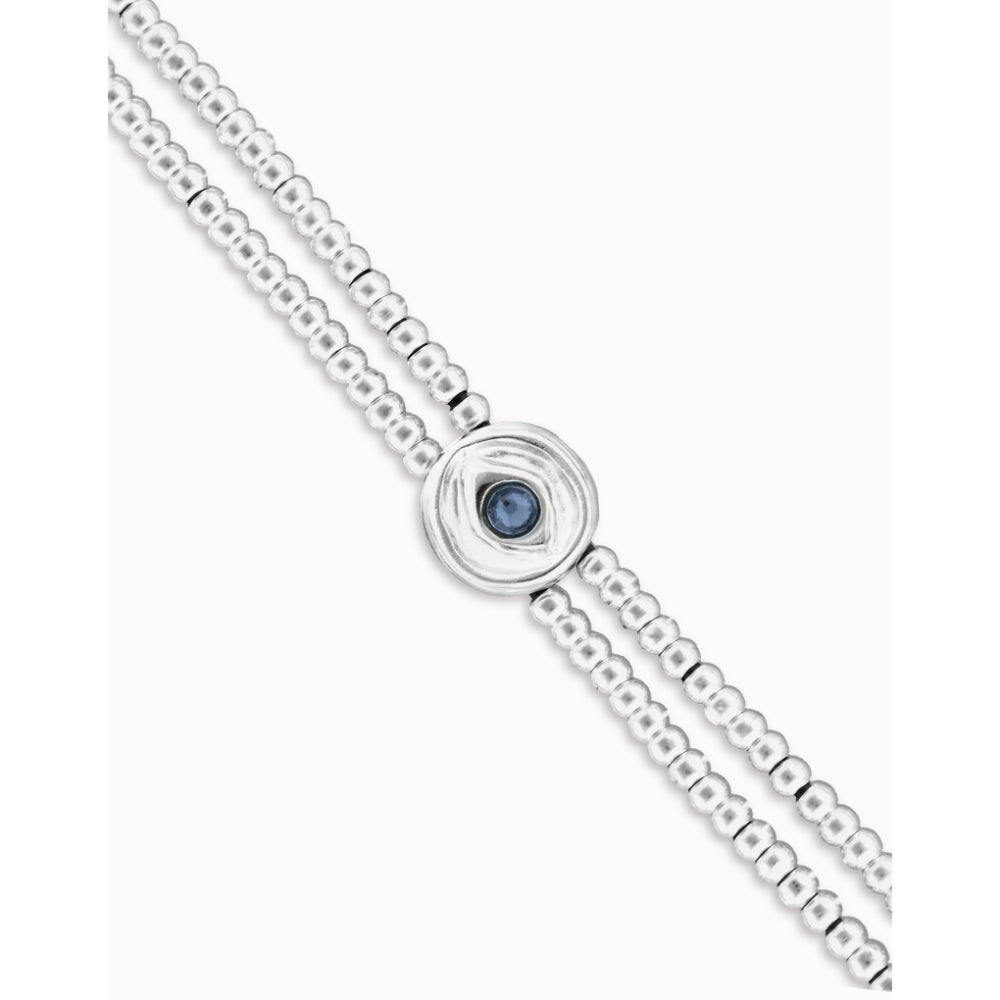 Unode50 Sterling Silver Two - Strand Beaded Blue an Eye - Shaped Charm Bracelet - MococoUNOde50PUL2599-M-SLV-BLBracelet