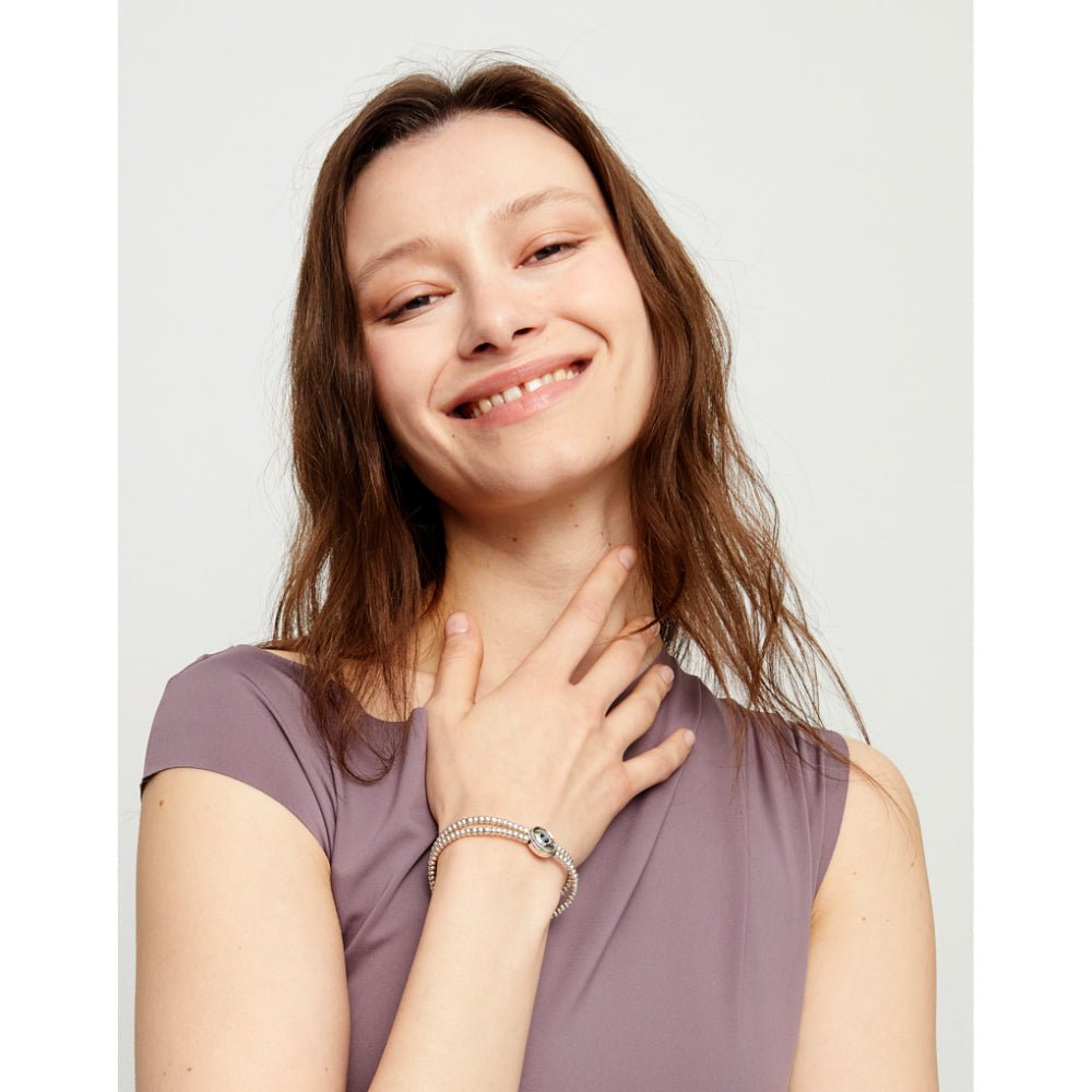 Unode50 Sterling Silver Two - Strand Beaded Blue an Eye - Shaped Charm Bracelet - MococoUNOde50PUL2599-M-SLV-BLBracelet