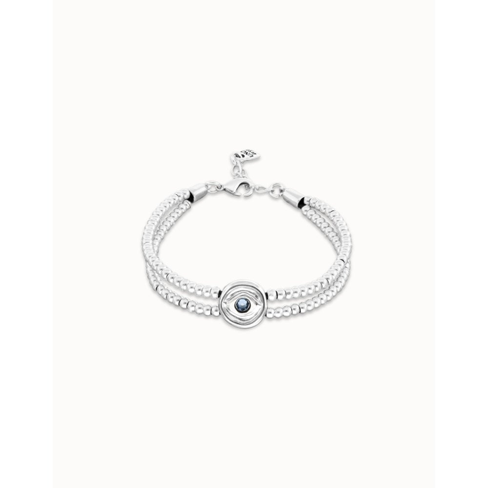 Unode50 Sterling Silver Two - Strand Beaded Blue an Eye - Shaped Charm Bracelet - MococoUNOde50PUL2599-M-SLV-BLBracelet