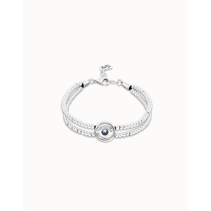 Unode50 Sterling Silver Two - Strand Beaded Blue an Eye - Shaped Charm Bracelet - MococoUNOde50PUL2599-M-SLV-BLBracelet