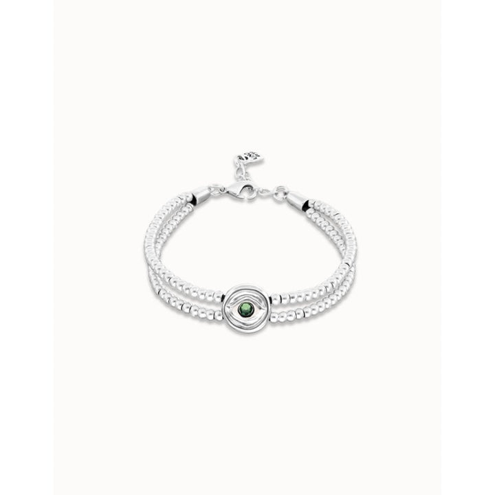 Unode50 Sterling Silver Two - Strand Beaded Green an Eye - Shaped Charm Bracelet - MococoUNOde50PUL2599-M-SLV-GRBracelet