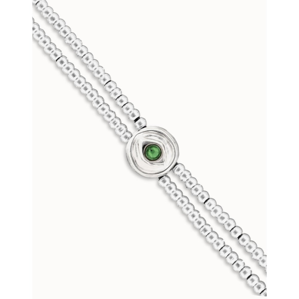 Unode50 Sterling Silver Two - Strand Beaded Green an Eye - Shaped Charm Bracelet - MococoUNOde50PUL2599VRDMTL0MBracelets