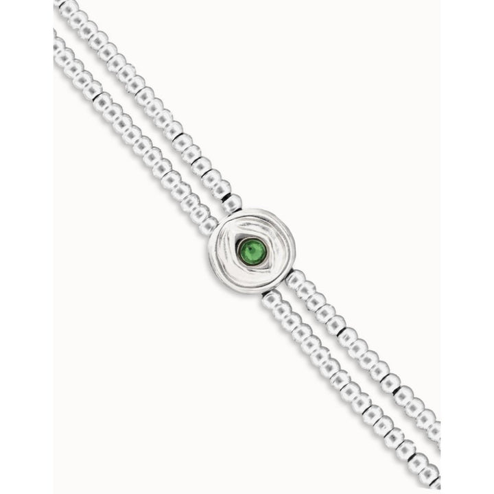 Unode50 Sterling Silver Two - Strand Beaded Green an Eye - Shaped Charm Bracelet - MococoUNOde50PUL2599-M-SLV-GRBracelet