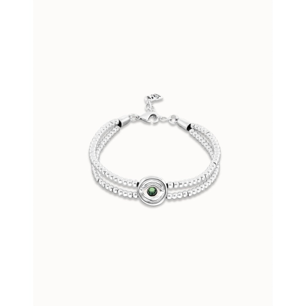 Unode50 Sterling Silver Two - Strand Beaded Green an Eye - Shaped Charm Bracelet - MococoUNOde50PUL2599VRDMTL0MBracelets