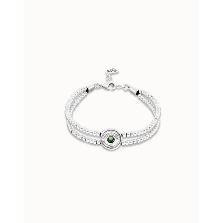 Unode50 Sterling Silver Two - Strand Beaded Green an Eye - Shaped Charm Bracelet - MococoUNOde50PUL2599VRDMTL0MBracelets