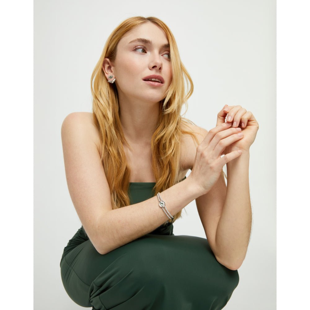 Unode50 Sterling Silver Two - Strand Beaded Green an Eye - Shaped Charm Bracelet - MococoUNOde50PUL2599-M-SLV-GRBracelet