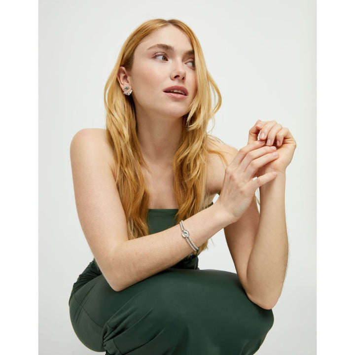 Unode50 Sterling Silver Two - Strand Beaded Green an Eye - Shaped Charm Bracelet - MococoUNOde50PUL2599-M-SLV-GRBracelet