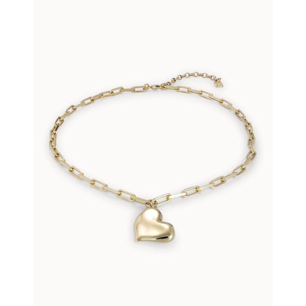 UNOde50 Sterling Silver/Gold - Plated Short Necklace With Medium Sized Link Chain And Medium Sized Heart - MococoUNOde50COL1669MTL000 - SNecklace