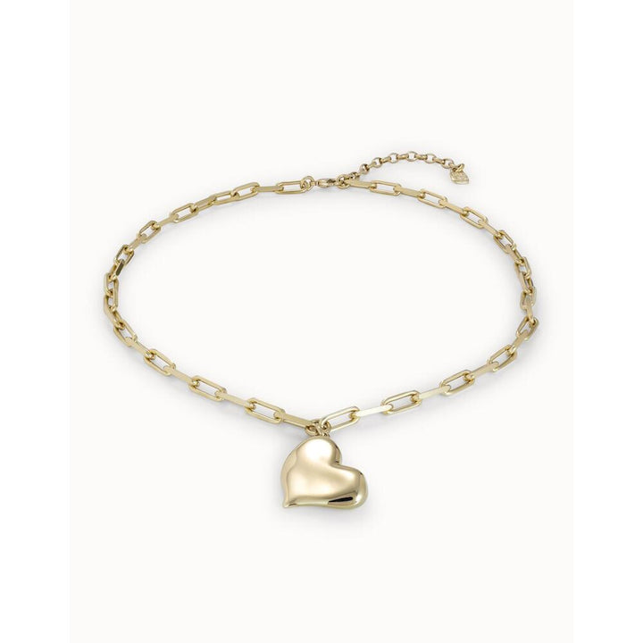 UNOde50 Sterling Silver/Gold - Plated Short Necklace With Medium Sized Link Chain And Medium Sized Heart - MococoUNOde50COL1669MTL000 - SNecklace