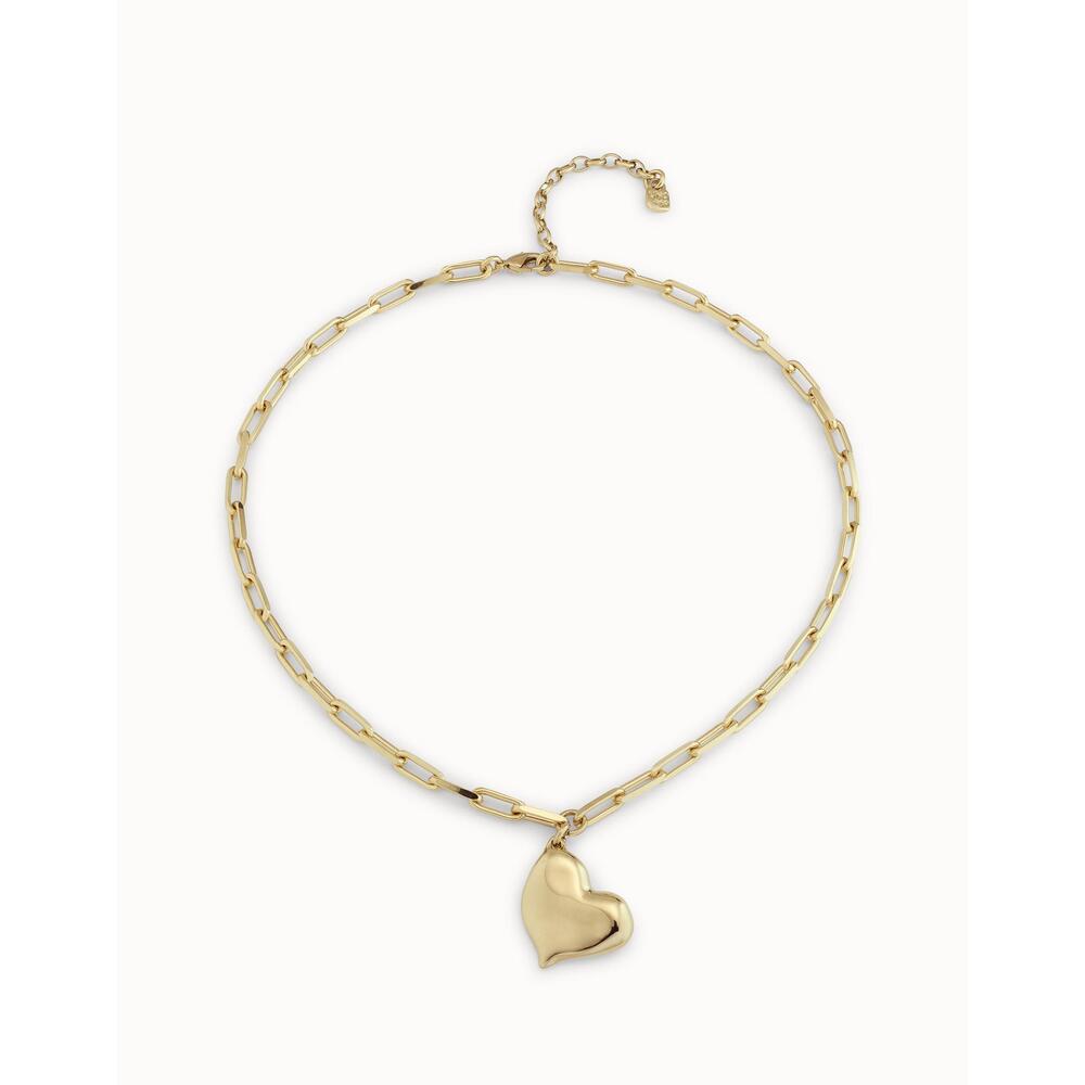 UNOde50 Sterling Silver/Gold - Plated Short Necklace With Medium Sized Link Chain And Medium Sized Heart - MococoUNOde50COL1669MTL000 - SNecklace