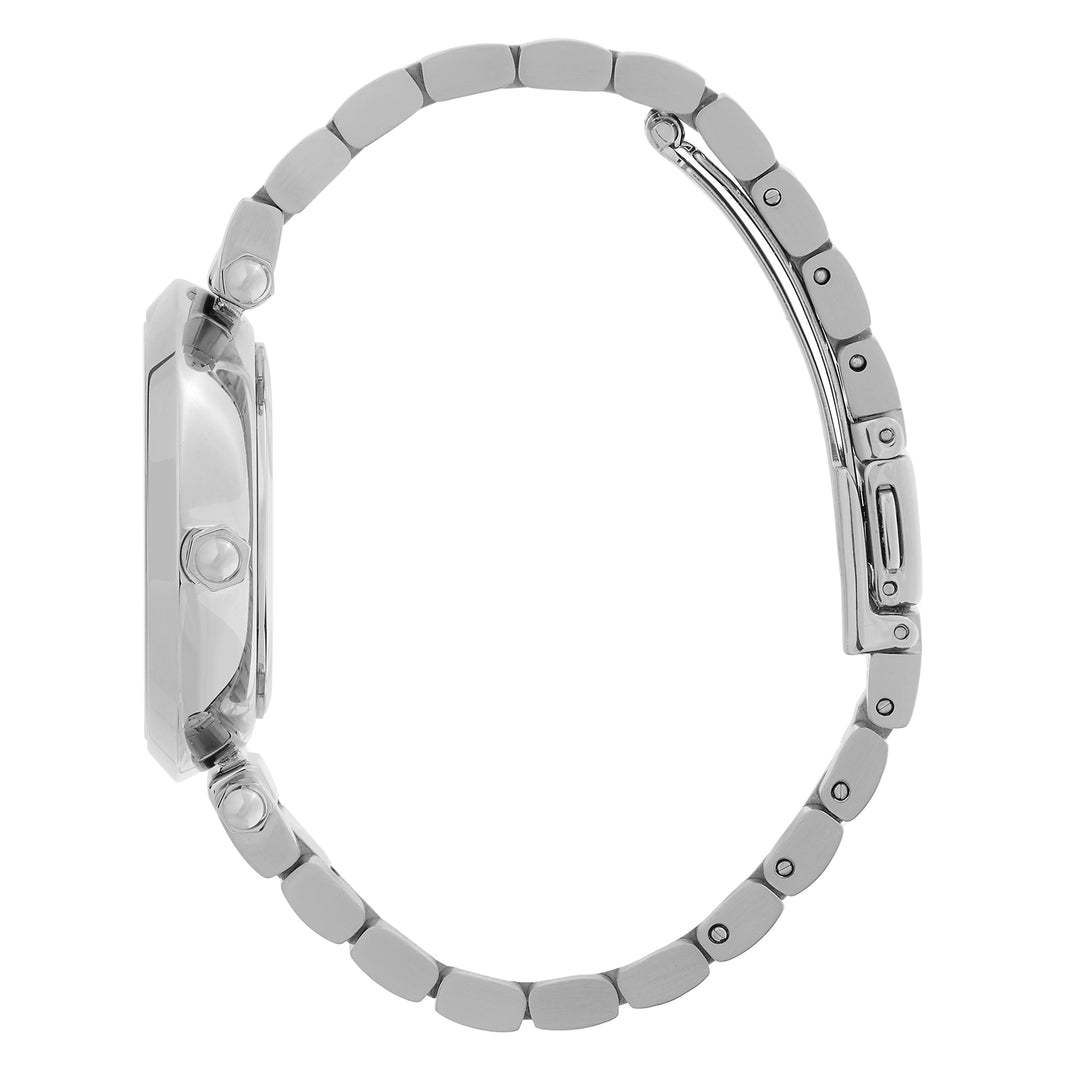 Olivia Burton Silver Floral T-Bar White Dial Watch