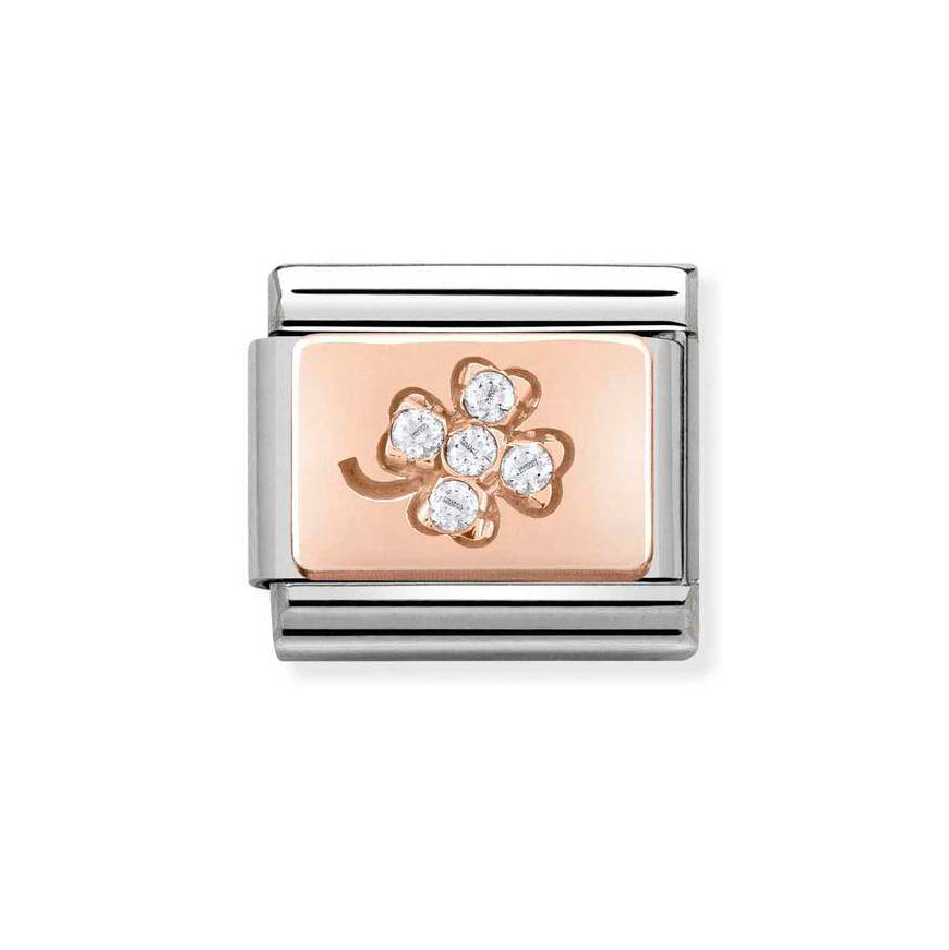 Nomination Classic 9ct Rose Gold CZ Four Leaf Clover Charm
