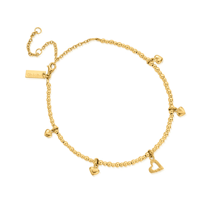 ChloBo Gold Mini Cute Multi Heart Anklet