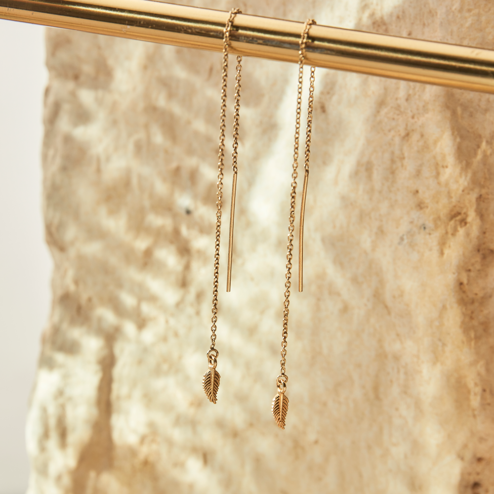 Chlobo Gold Feather Of Courage Pull Through Earrings