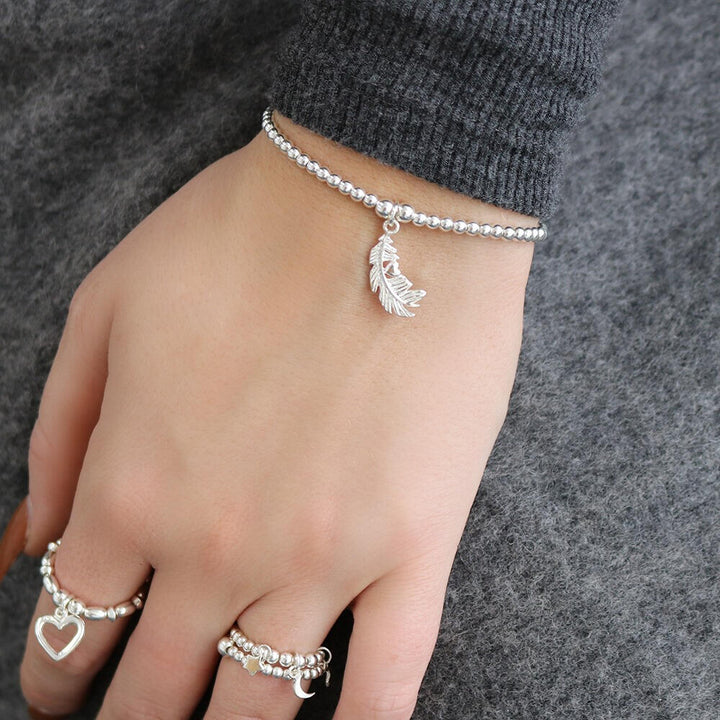 ChloBo Silver Cute Charm Feather Heart Bracelet - MococoChloBoSBCC5965060441658999Bracelets