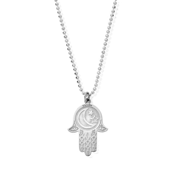 ChloBo Silver Diamond Cut Chain with Moon & Star Hamsa Hand Necklace - MococoChloBoSCDC16555060436641463Necklaces