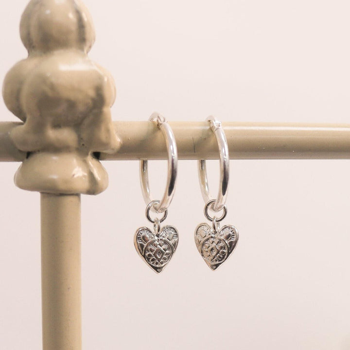 ChloBo Silver Patterned Heart Hoop Earrings - MococoChloBoSEH6910754169352042Earrings