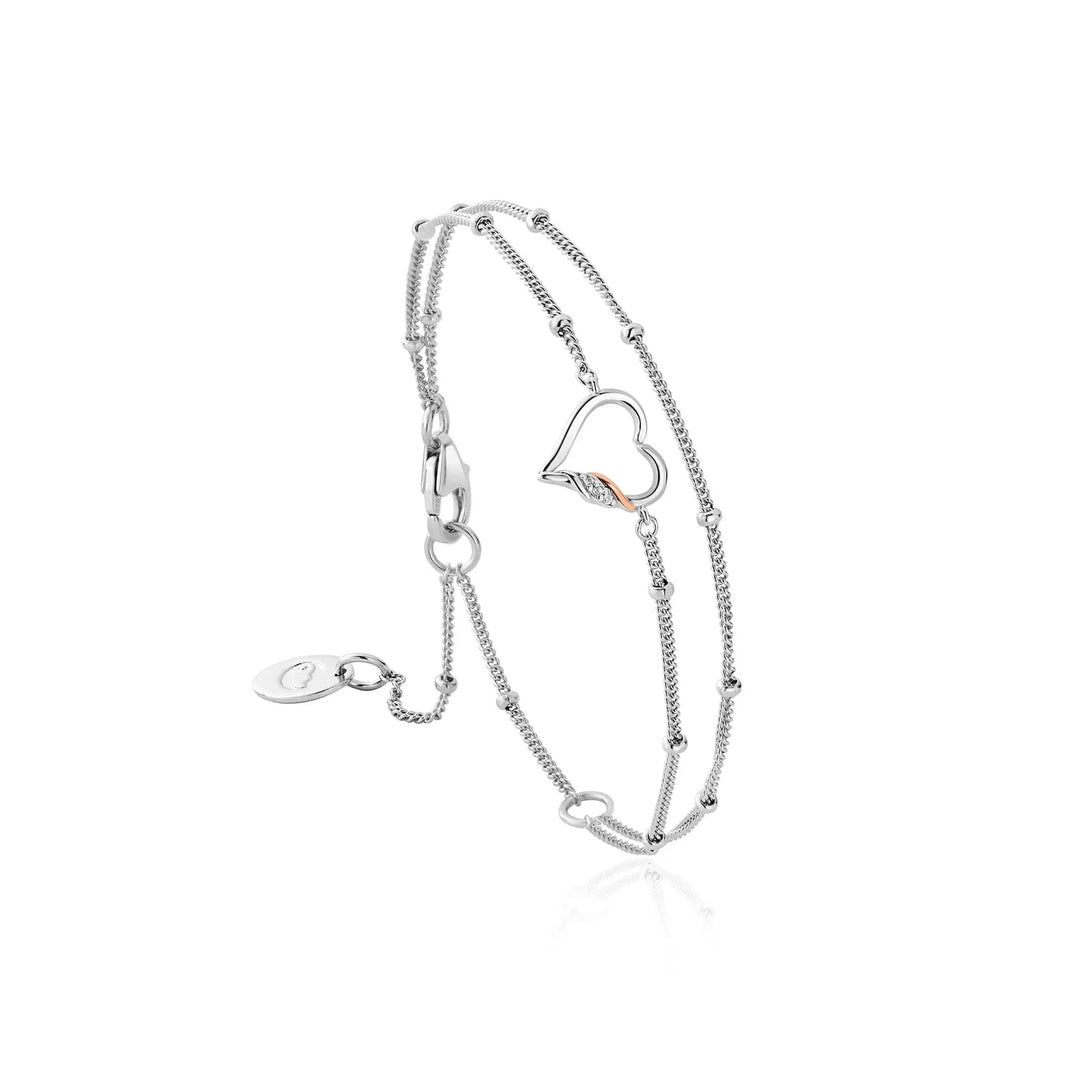 Clogau Silver Past Present Future Hearts Double Chain Bracelet - MococoClogau3SPPF06455051537379706Bracelets