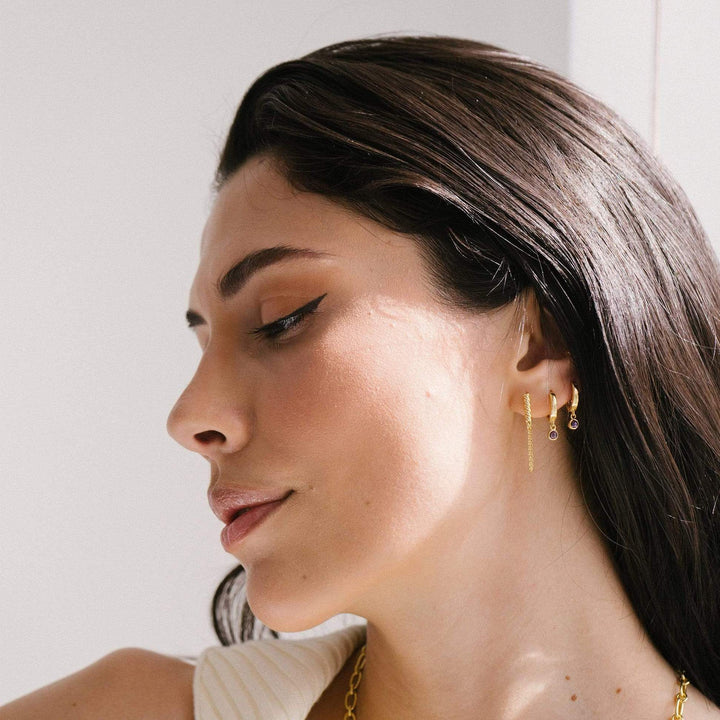 Daisy London 18ct Gold Plate Amethyst Healing Huggie Hoops - MococoDaisy LondonHE3002_GP5056104108895Earrings