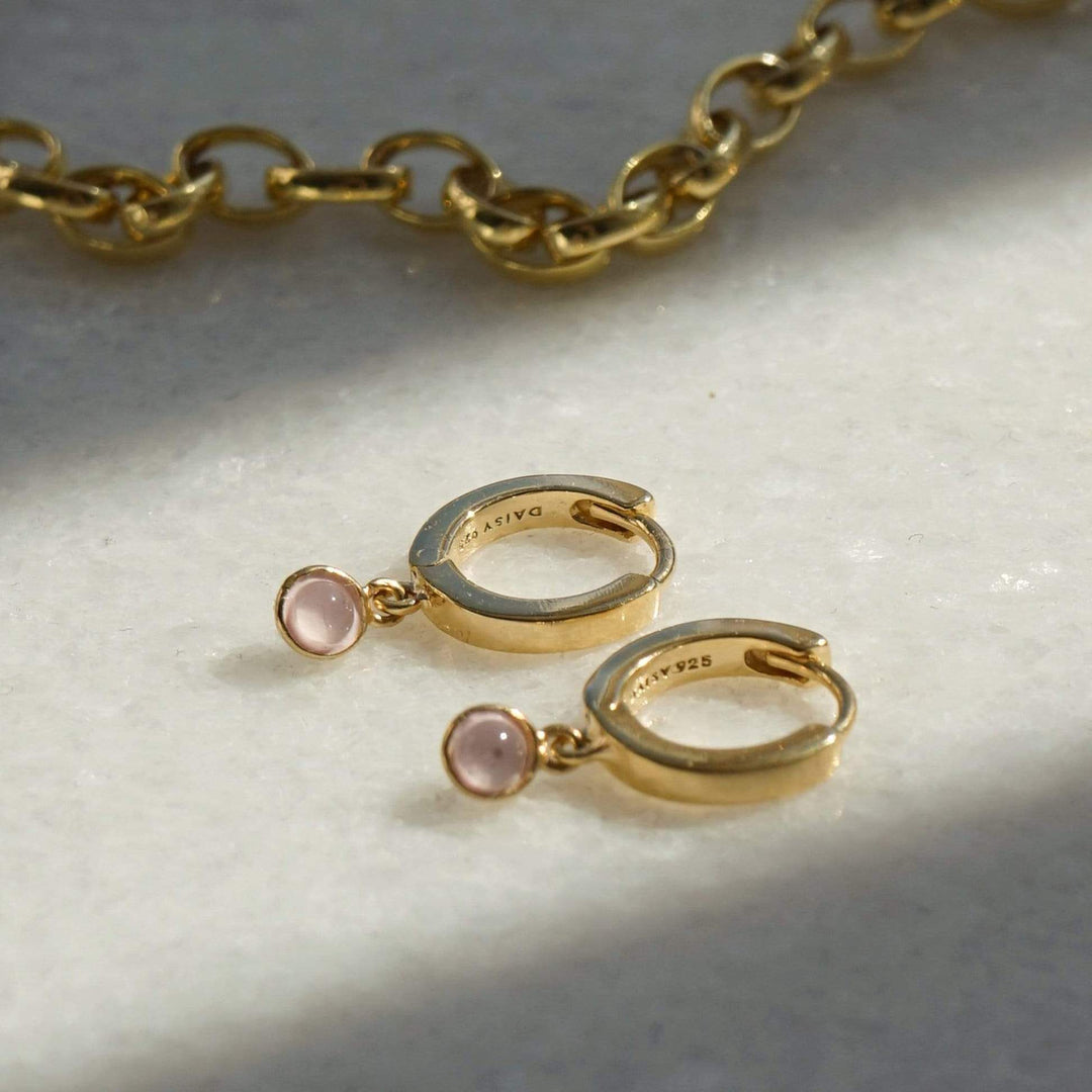 Daisy London 18ct Gold Plate Rose Quartz Healing Huggie Hoops - MococoDaisy LondonHE3005_GP5056104108956Earrings