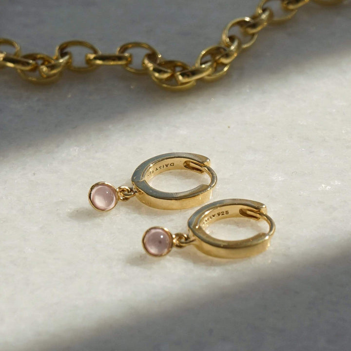 Daisy London 18ct Gold Plate Rose Quartz Healing Huggie Hoops - MococoDaisy LondonHE3005_GP5056104108956Earrings