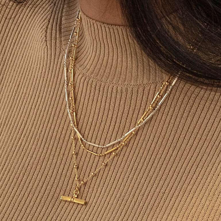 Daisy London 18ct Gold Plate Stacked T Bar Necklace - MococoDaisy LondonNB8002_GP5056104104064Necklace