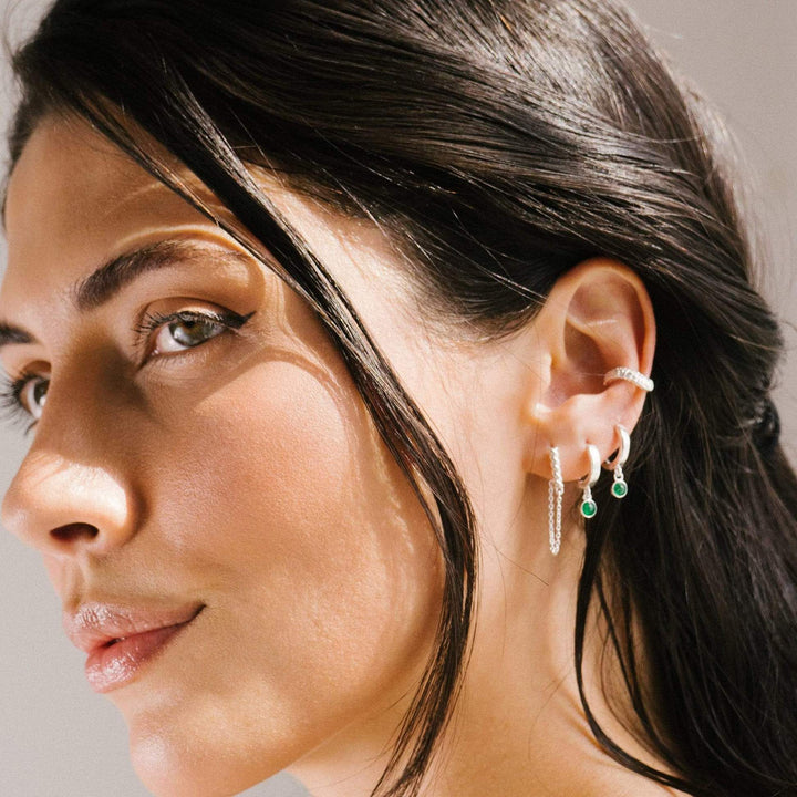 Daisy London Sterling Silver Green Aventurine Healing Huggie Hoops - MococoDaisy LondonHE3001_SLV5056104108864Earrings