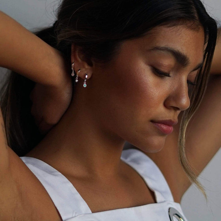 Daisy London Sterling Silver Rose Quartz Healing Huggie Hoops - MococoDaisy LondonHE3005_SLV5056104108949Earrings